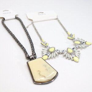 Ricki's Statement Women's Necklaces Lot of 2, Black with Gem and silver yellow